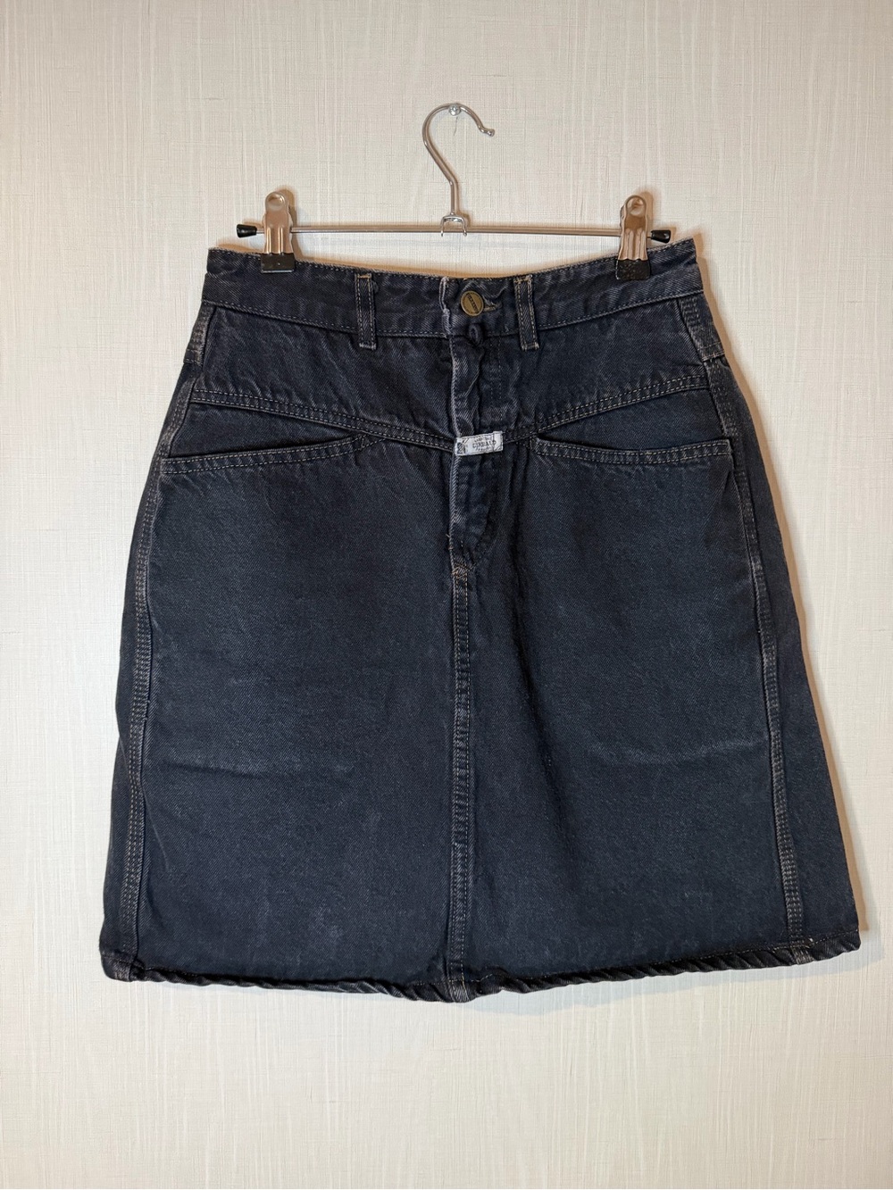 VTG Marithe Francois Girbaud Black Wash Denim A-Line Mini Skirt
